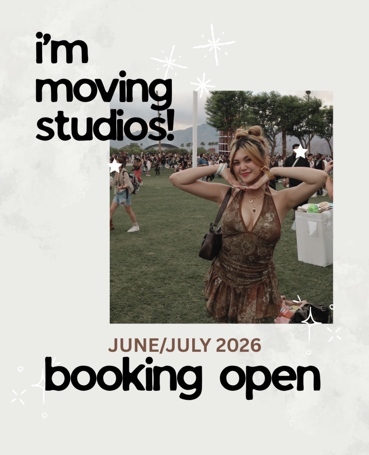 I'm moving studios! June/July 2026. Booking open.